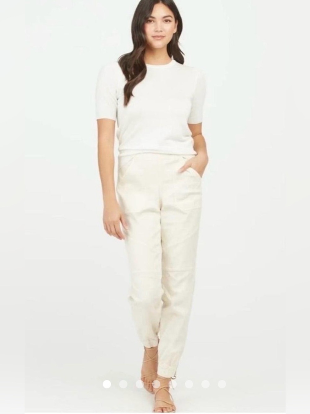 NWOT: Spanx Stretch Twill Cargo Joggers, Parchment Cream, Tummy Control, sz. Med